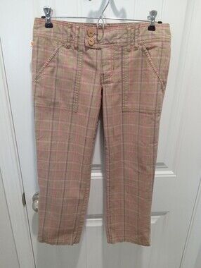Hollister "California Girls" Y2K Junior's Sz 3 Beige & Pink Plaid Crop Trousers